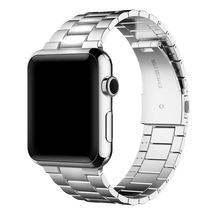 Armband für Apple Watch aus Edelstahl in der Farbe Silber-Schwarz, Modell Manhattan #farbe_Silber