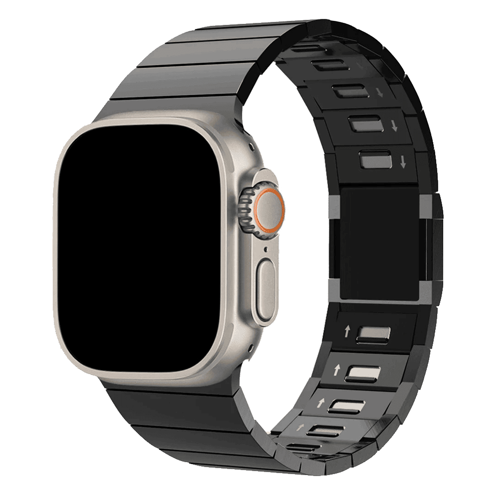 Armband für Apple Watch aus Edelstahl in der Farbe Schwarz, Modell Memphis #farbe_Schwarz