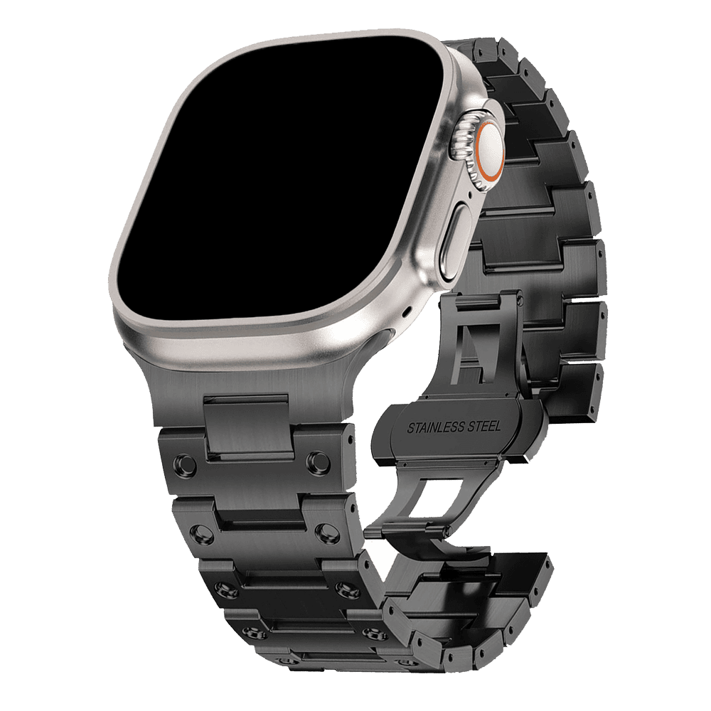 Armband für Apple Watch aus Edelstahl in der Farbe Schwarz, Modell Brisbane #farbe_Schwarz