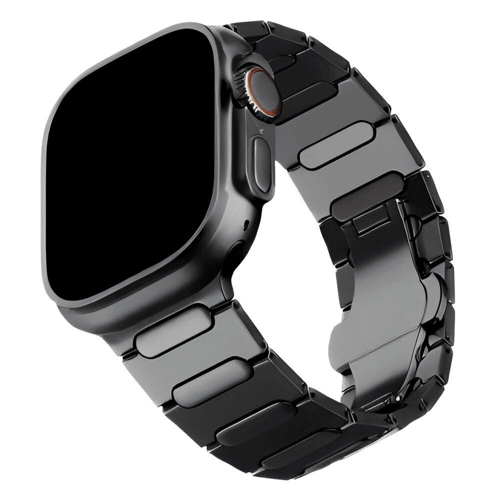 Armband für Apple Watch aus Edelstahl in der Farbe Schwarz, Modell Wellington #farbe_Schwarz