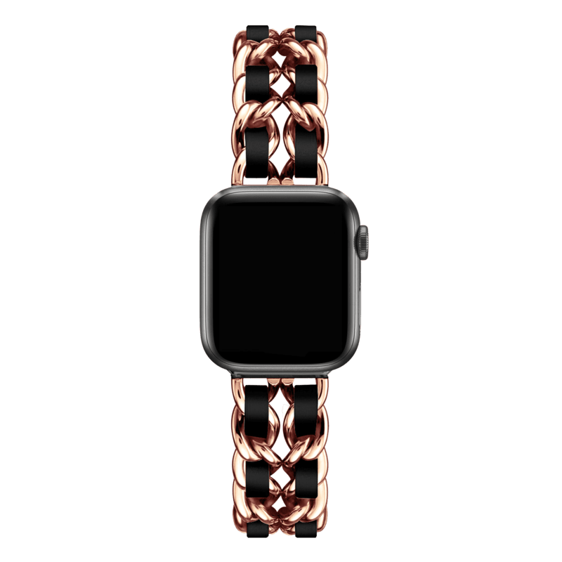 Armband für Apple Watch aus Edelstahl in der Farbe Rosegold-Schwarz, Modell Montpellier #farbe_Rosegold-Schwarz