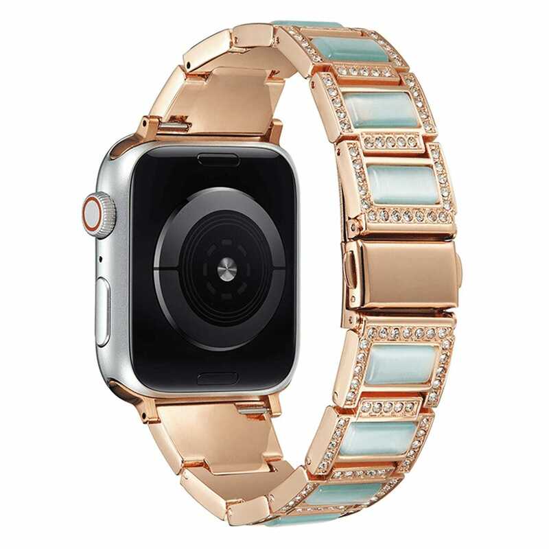 Armband für Apple Watch aus Edelstahl in der Farbe Rosegold/Blau, Modell Kairo #farbe_Rosegold/Blau